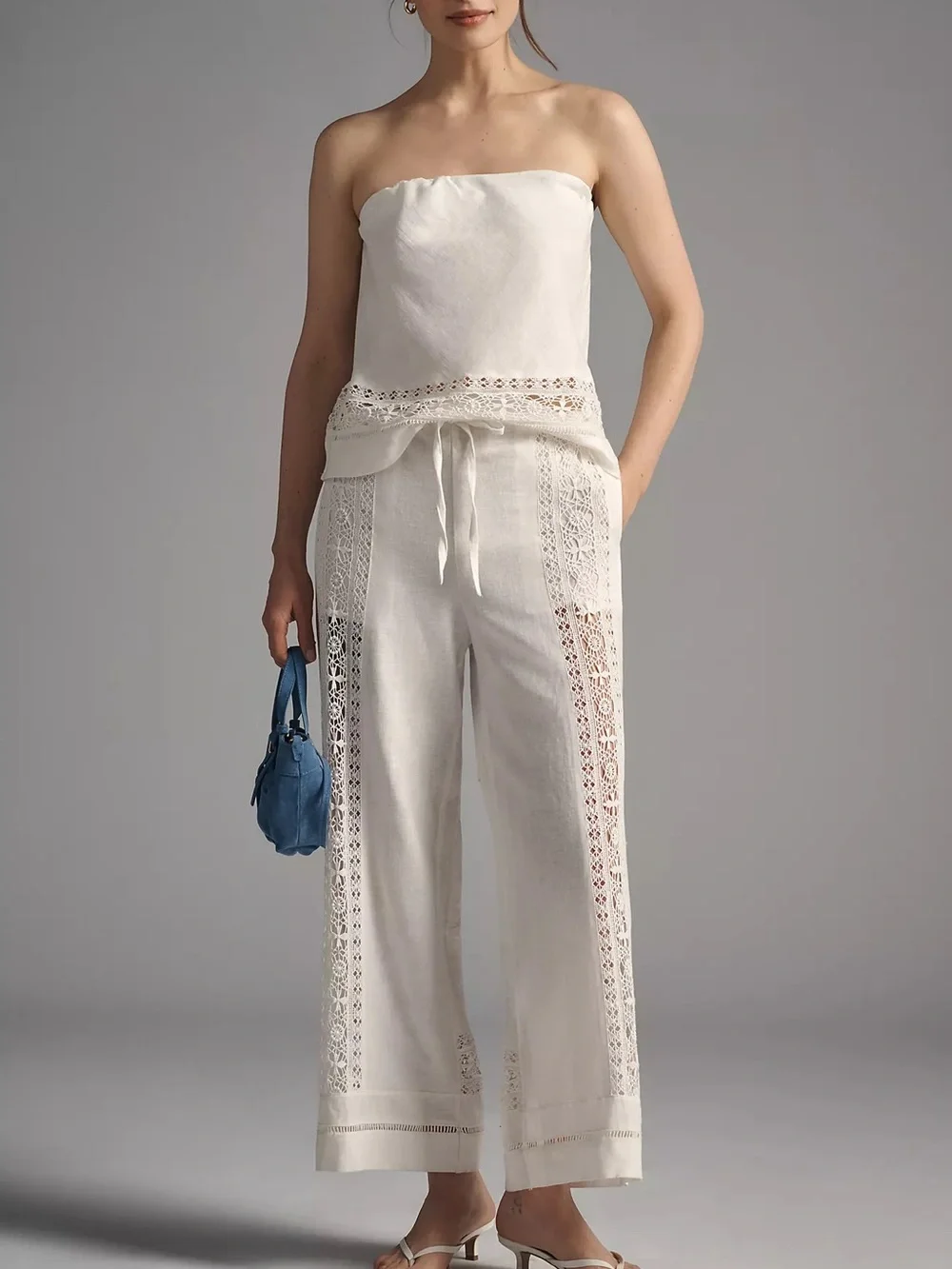 Anthropologie - RARE White Linen Lace Pull-On Pants